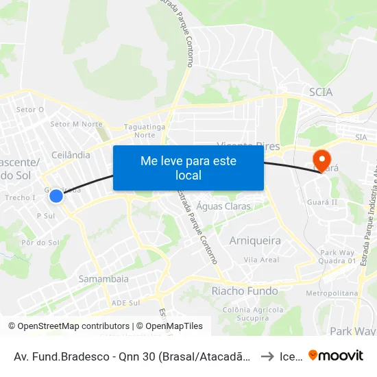 Av. Fund.Bradesco - Qnn 30 (Brasal/Atacadão Dia A Dia) to Icesp map