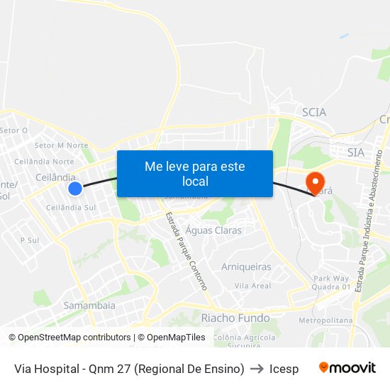 Via Hospital - Qnm 27 (Regional De Ensino) to Icesp map