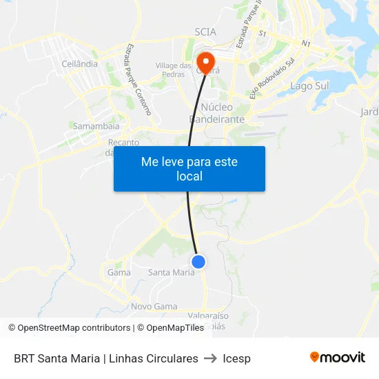 BRT Santa Maria | Taguatinga / Guará to Icesp map