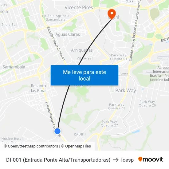 Df-001 (Entrada Ponte Alta/Transportadoras) to Icesp map
