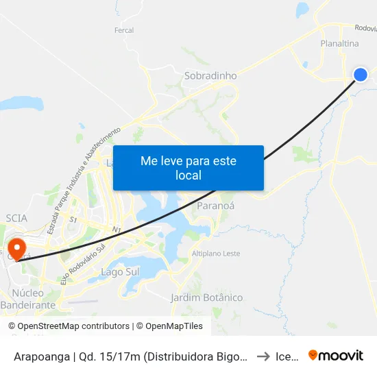 Arapoanga | Qd. 15/17m (Distribuidora Bigode) to Icesp map