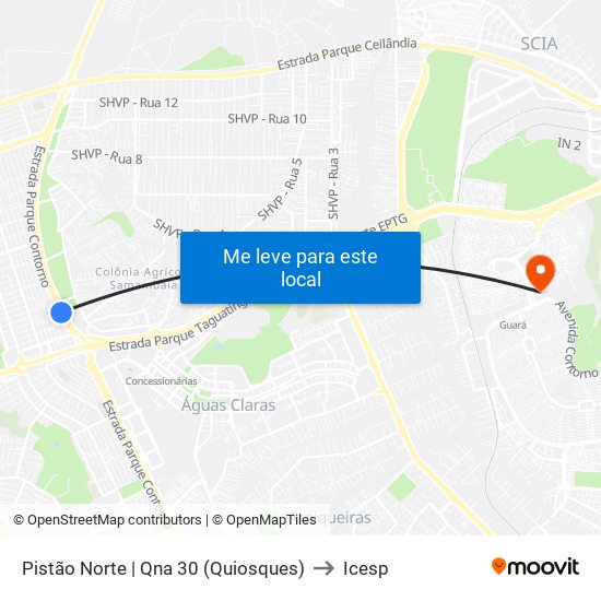 Pistão Norte | Qna 30 (Quiosques) to Icesp map