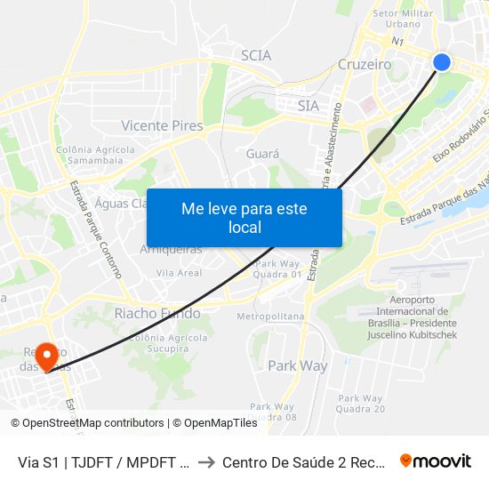 Via S1 | TJDFT / MPDFT / Palácio do Buriti to Centro De Saúde 2 Recanto Das Emas- Df map