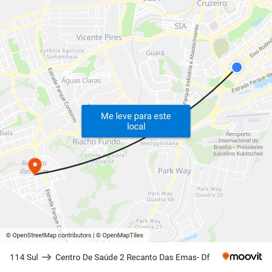 114 Sul to Centro De Saúde 2 Recanto Das Emas- Df map