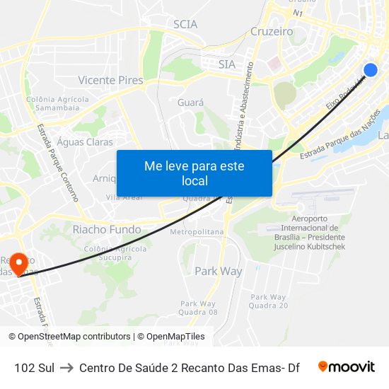 102 Sul to Centro De Saúde 2 Recanto Das Emas- Df map