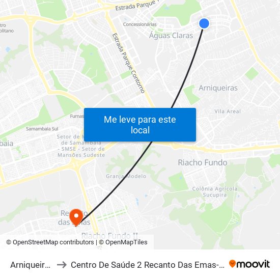 Arniqueiras to Centro De Saúde 2 Recanto Das Emas- Df map