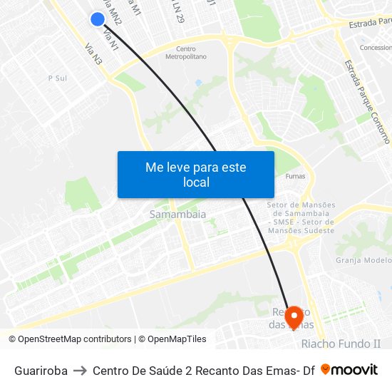 Guariroba to Centro De Saúde 2 Recanto Das Emas- Df map