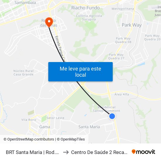 BRT Santa Maria | Rod.P.Piloto / W3 Sul to Centro De Saúde 2 Recanto Das Emas- Df map