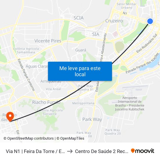 Via N1 | Feira Da Torre / Eixo Ibero-Americano to Centro De Saúde 2 Recanto Das Emas- Df map