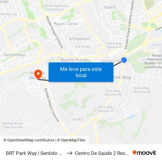 BRT Park Way | Sentido Gama / Santa Maria to Centro De Saúde 2 Recanto Das Emas- Df map