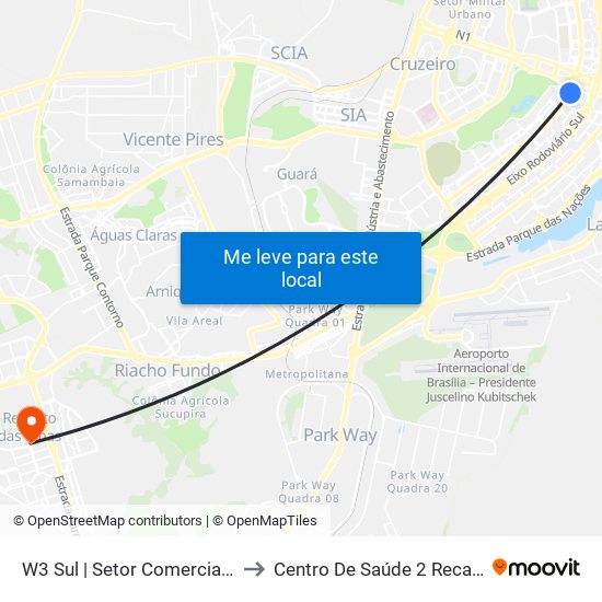 W3 Sul | Setor Comercial Sul (Pátio Brasil) to Centro De Saúde 2 Recanto Das Emas- Df map