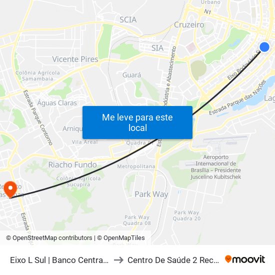 Eixo L Sul | Banco Central / Hospital De Base to Centro De Saúde 2 Recanto Das Emas- Df map