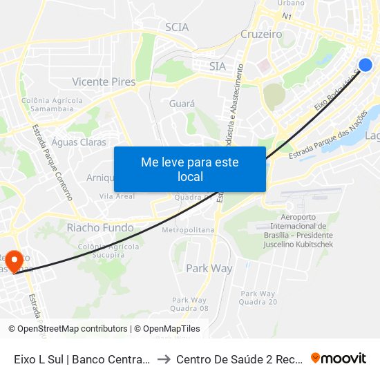 Eixo L Sul | Banco Central / Hospital de Base to Centro De Saúde 2 Recanto Das Emas- Df map