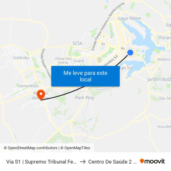 Via S1 | Supremo Tribunal Federal / Praça Dos Três Poderes to Centro De Saúde 2 Recanto Das Emas- Df map