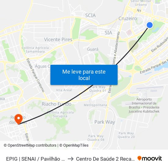 Epig | Senai / Pavilhão Parque Da Cidade to Centro De Saúde 2 Recanto Das Emas- Df map
