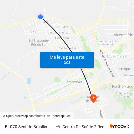 Br 070 Sentido Brasília - Terminal Do Setor O to Centro De Saúde 2 Recanto Das Emas- Df map
