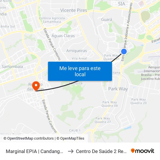 Marginal EPIA Sul | Candangolândia «Oposto» to Centro De Saúde 2 Recanto Das Emas- Df map