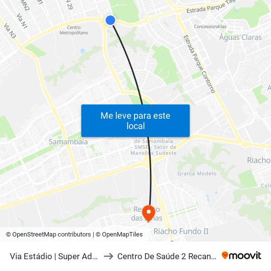 Via Estádio | Qnl 2 (Super Adega) to Centro De Saúde 2 Recanto Das Emas- Df map