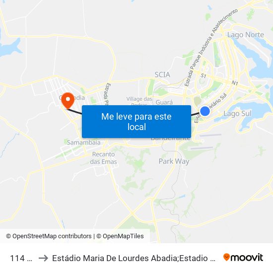 114 Sul to Estádio Maria De Lourdes Abadia;Estadio Abadião map