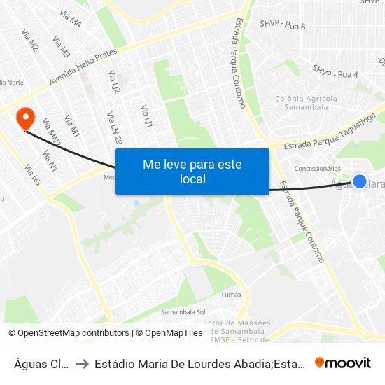 Águas Claras to Estádio Maria De Lourdes Abadia;Estadio Abadião map