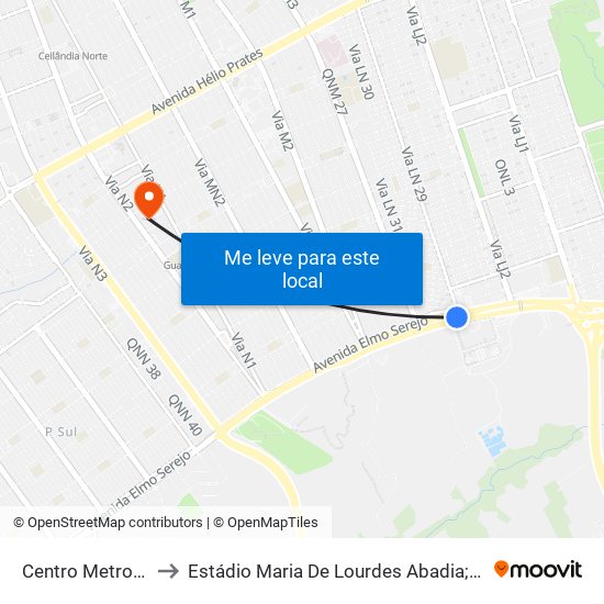 Centro Metropolitano to Estádio Maria De Lourdes Abadia;Estadio Abadião map