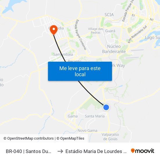 Br-040 | Santos Dumont (Lado Oposto) to Estádio Maria De Lourdes Abadia;Estadio Abadião map