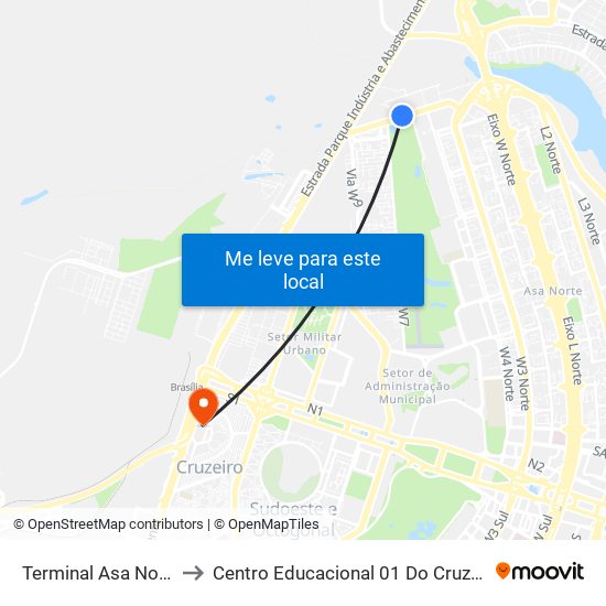 Terminal Asa Norte to Centro Educacional 01 Do Cruzeiro map