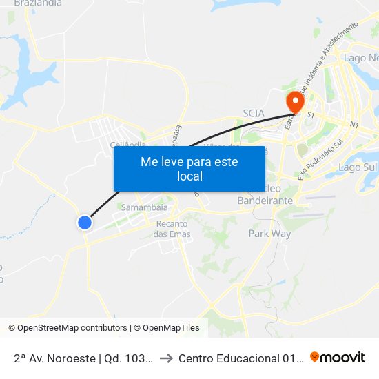 2ª Av. Noroeste | Qd. 1031 (Ubs N° 11) to Centro Educacional 01 Do Cruzeiro map