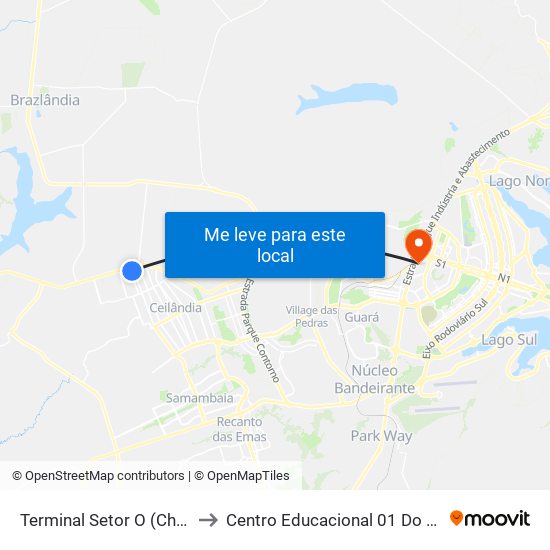 Terminal Setor O (Chegada) to Centro Educacional 01 Do Cruzeiro map