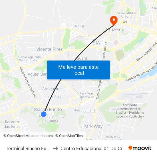 Terminal Riacho Fundo I to Centro Educacional 01 Do Cruzeiro map