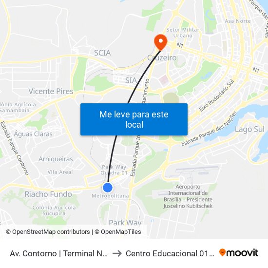 Av. Contorno | Terminal N. Bandeirante to Centro Educacional 01 Do Cruzeiro map