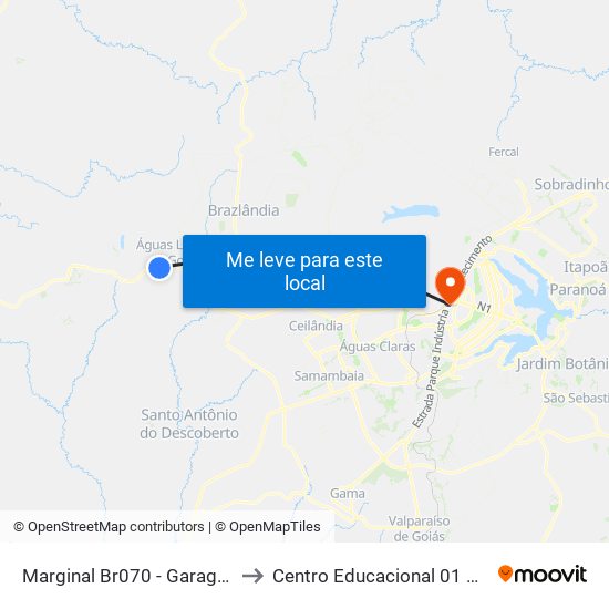 Marginal Br070 - Garagem Da Utb to Centro Educacional 01 Do Cruzeiro map