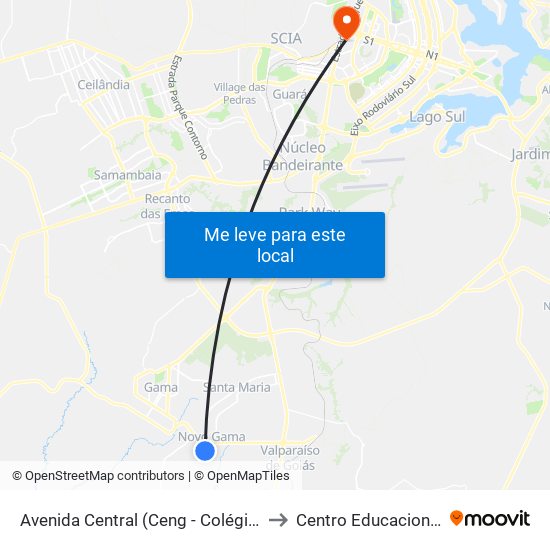 Avenida Central (Ceng - Colégio Estadual Do Novo Gama) to Centro Educacional 01 Do Cruzeiro map