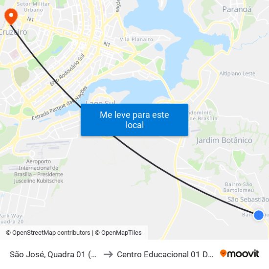 São José, Quadra 01 (Pracinha) to Centro Educacional 01 Do Cruzeiro map