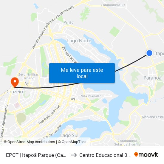 EPCT | Itapoã Parque (Canteiro de Obras) to Centro Educacional 01 Do Cruzeiro map