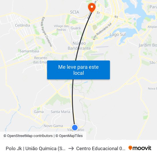 Polo Jk | União Química (Sentido Gama) to Centro Educacional 01 Do Cruzeiro map
