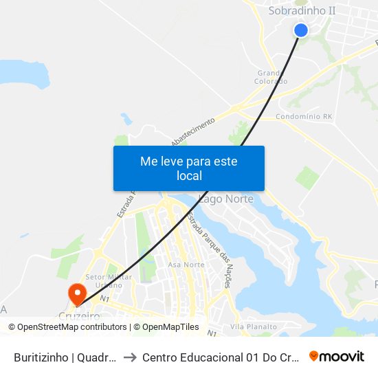 Buritizinho | Quadra 04 to Centro Educacional 01 Do Cruzeiro map