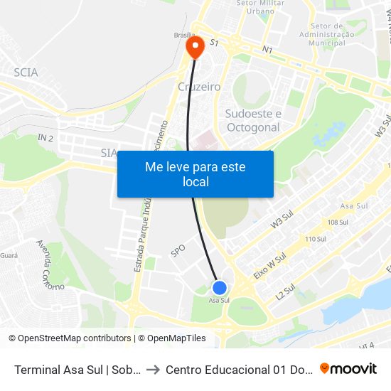 Terminal Asa Sul | Sobradinho to Centro Educacional 01 Do Cruzeiro map