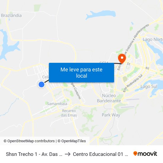 Shsn Trecho 1 - Av. Das Palmeiras to Centro Educacional 01 Do Cruzeiro map