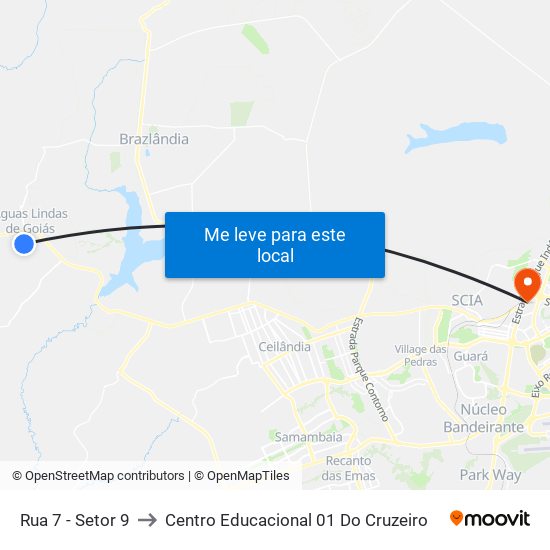 Rua 7 - Setor 9 to Centro Educacional 01 Do Cruzeiro map