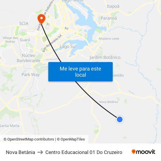 Nova Betânia to Centro Educacional 01 Do Cruzeiro map