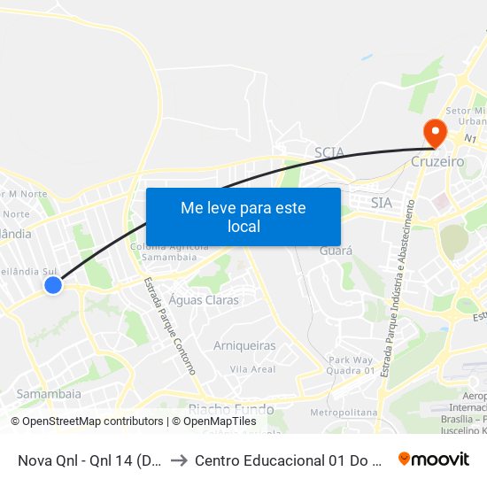 Nova Qnl - Qnl 14 (Detran) to Centro Educacional 01 Do Cruzeiro map