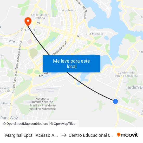 Marginal Epct | Acesso A Av. Dom Bosco to Centro Educacional 01 Do Cruzeiro map