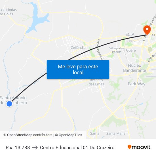 Rua 13 788 to Centro Educacional 01 Do Cruzeiro map