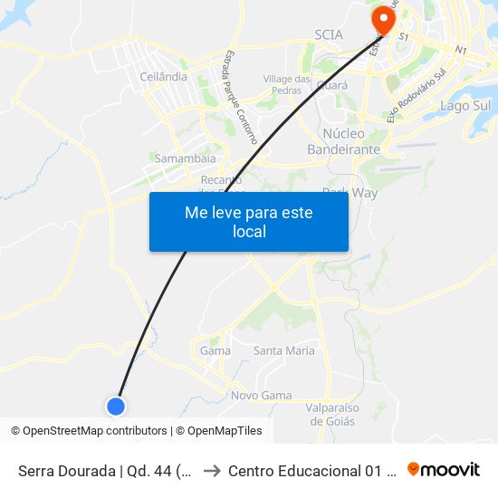 Serra Dourada | Qd. 44 (Rocha's Bar) to Centro Educacional 01 Do Cruzeiro map