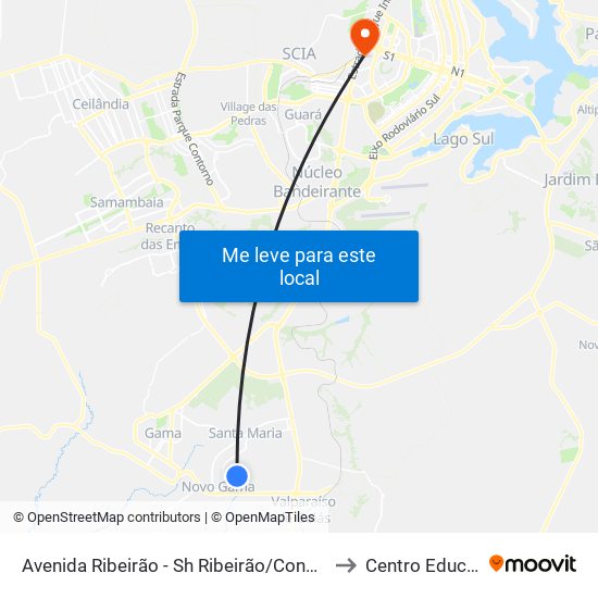 Avenida Ribeirão - Sh Ribeirão/Cond Porto Rico Fase 1 Q 3 (Assembleia De Deus De Brasília) to Centro Educacional 01 Do Cruzeiro map