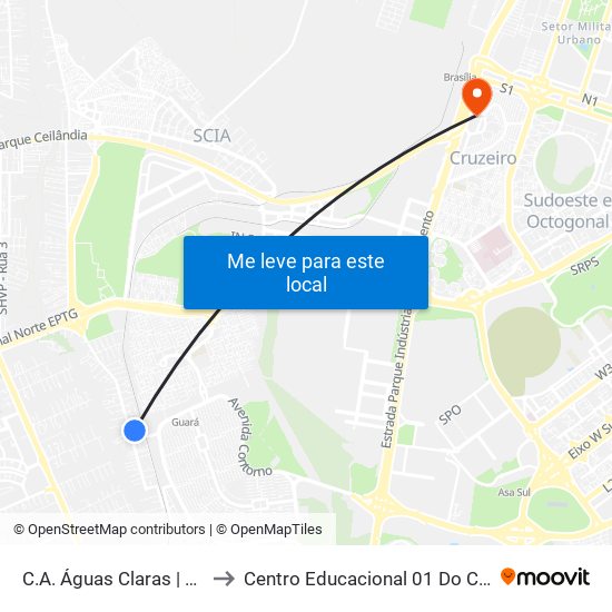 C.A. Águas Claras | Ch. 42 to Centro Educacional 01 Do Cruzeiro map