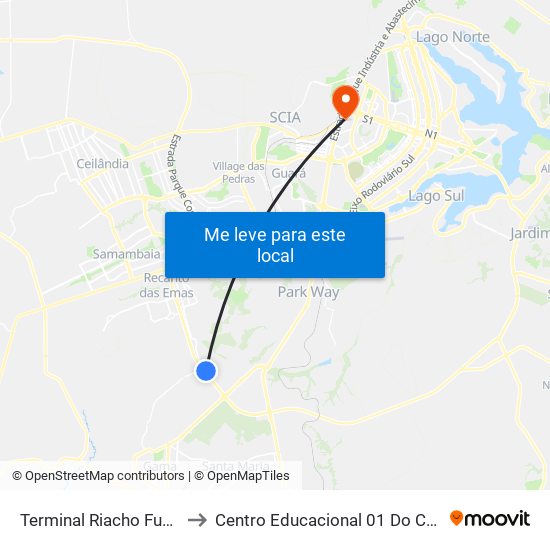 Terminal Riacho Fundo II to Centro Educacional 01 Do Cruzeiro map