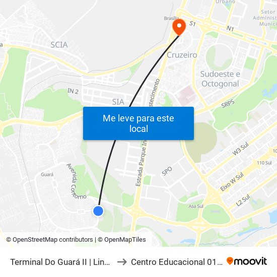 Terminal Do Guará II | Linhas Chegando to Centro Educacional 01 Do Cruzeiro map