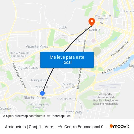 Arniqueiras | Conj. 1 - Veredão (Chác. 56) to Centro Educacional 01 Do Cruzeiro map